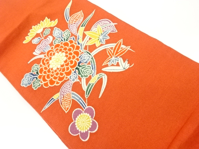 JAPANESE KIMONO / VINTAGE NAGOYA OBI / KATAZOME / UME BLOSSOM & MAPLE LEAVES